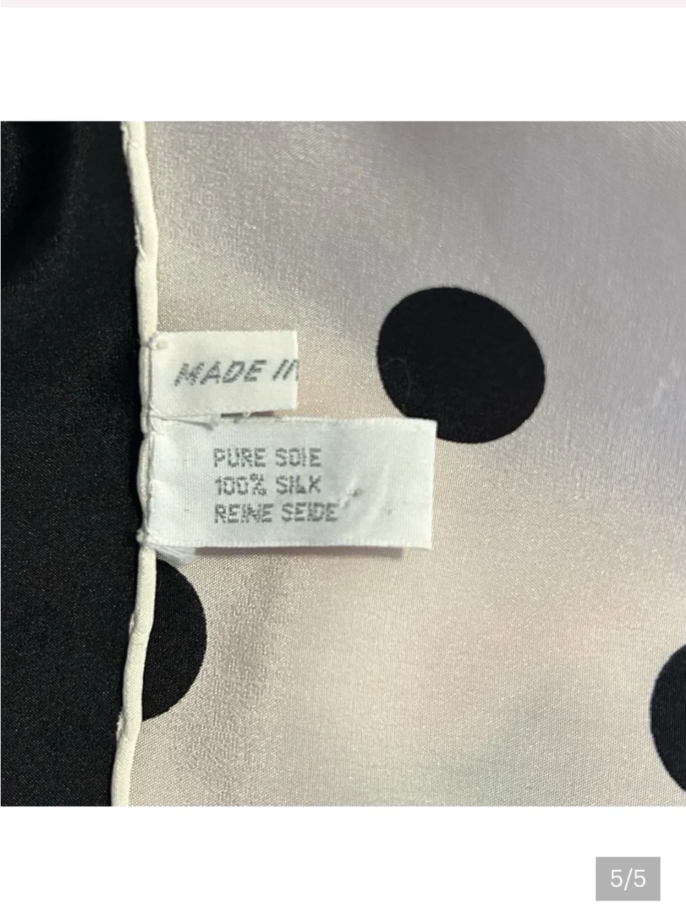 Elegant Dior Black White Polka Dot Silk Scarf with Pink Rose Border ~ Beautiful